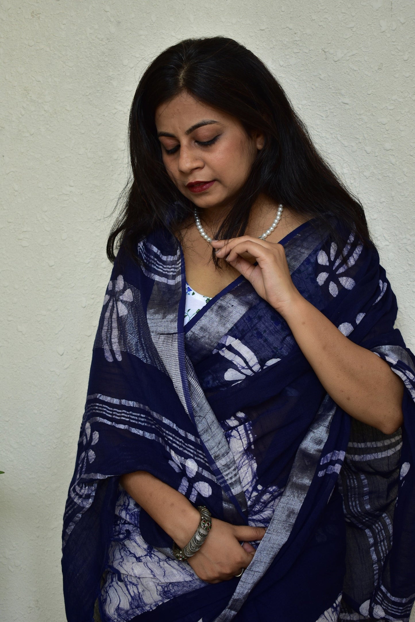 Indigofera Enchatment - Blue Handblock Print Natural Dyed - Linen Cotton Saree