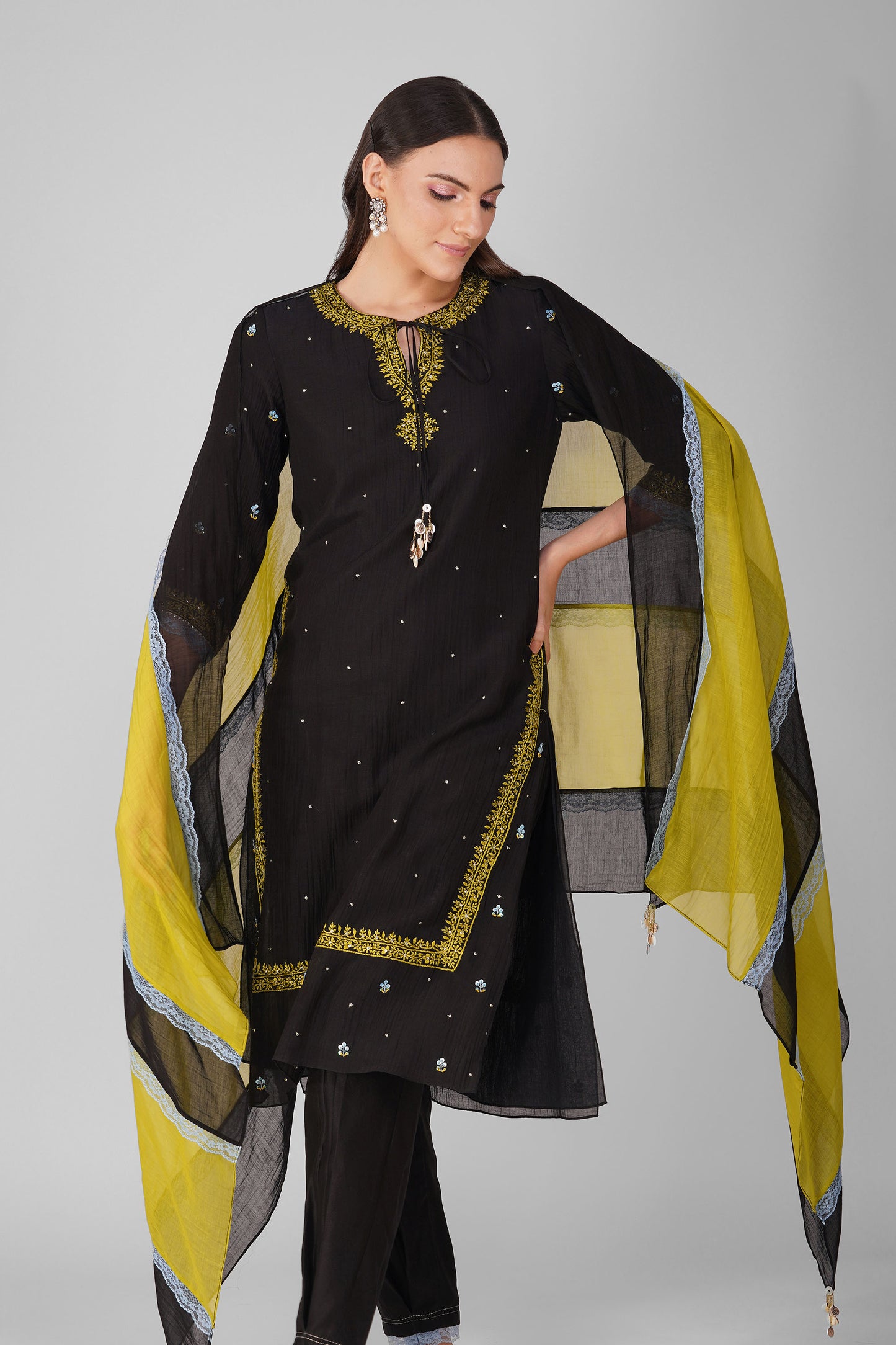 Cosmic flower Black Kurta set