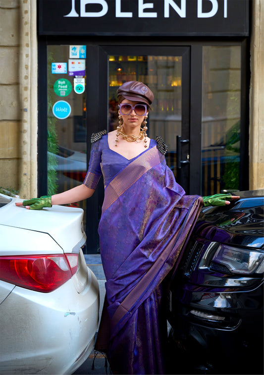 Purple Kalki Handwoven Two tone organza saree