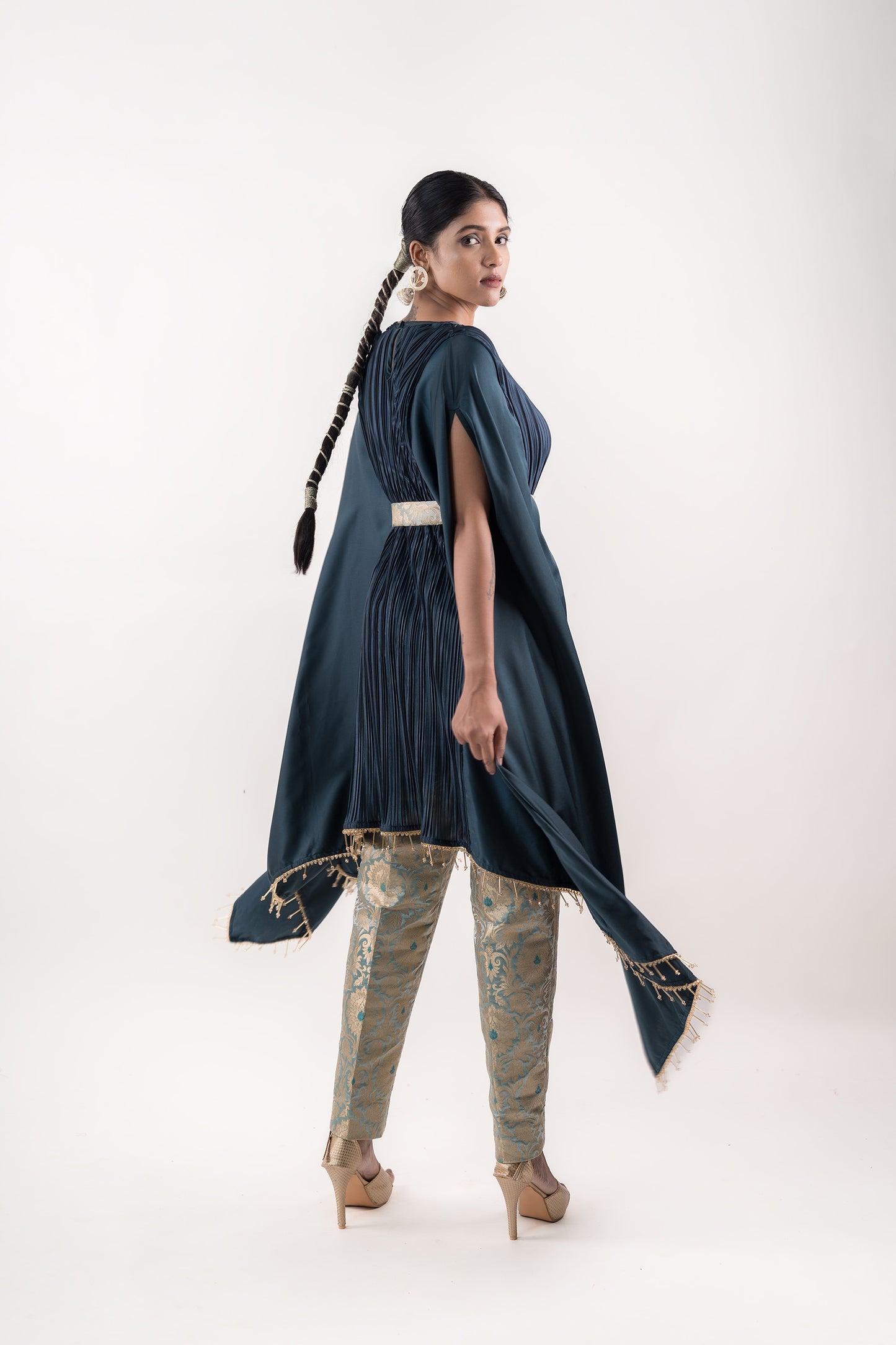 Asymmetric Teal Blue Kaftan paired with Ideal Brocade Pants and Belt