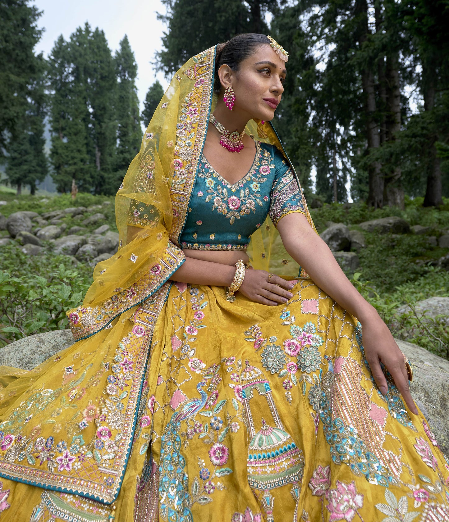 Elegant Mustard Yellow Circular Lehenga Set in Gudwal Self Pure Viscos with Silk Blouse and Rama Net Dupatta