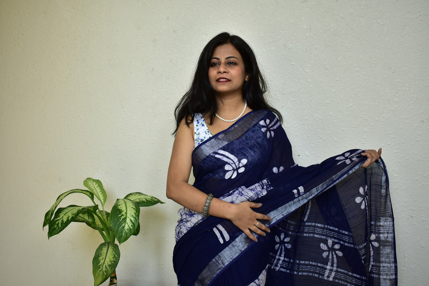 Indigofera Enchatment - Blue Handblock Print Natural Dyed - Linen Cotton Saree