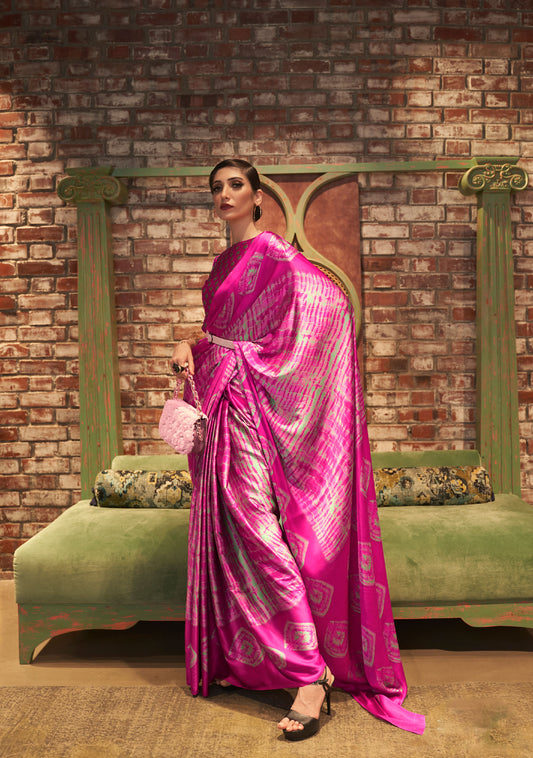 Pink Kalizey Printed Japan Satin Saree