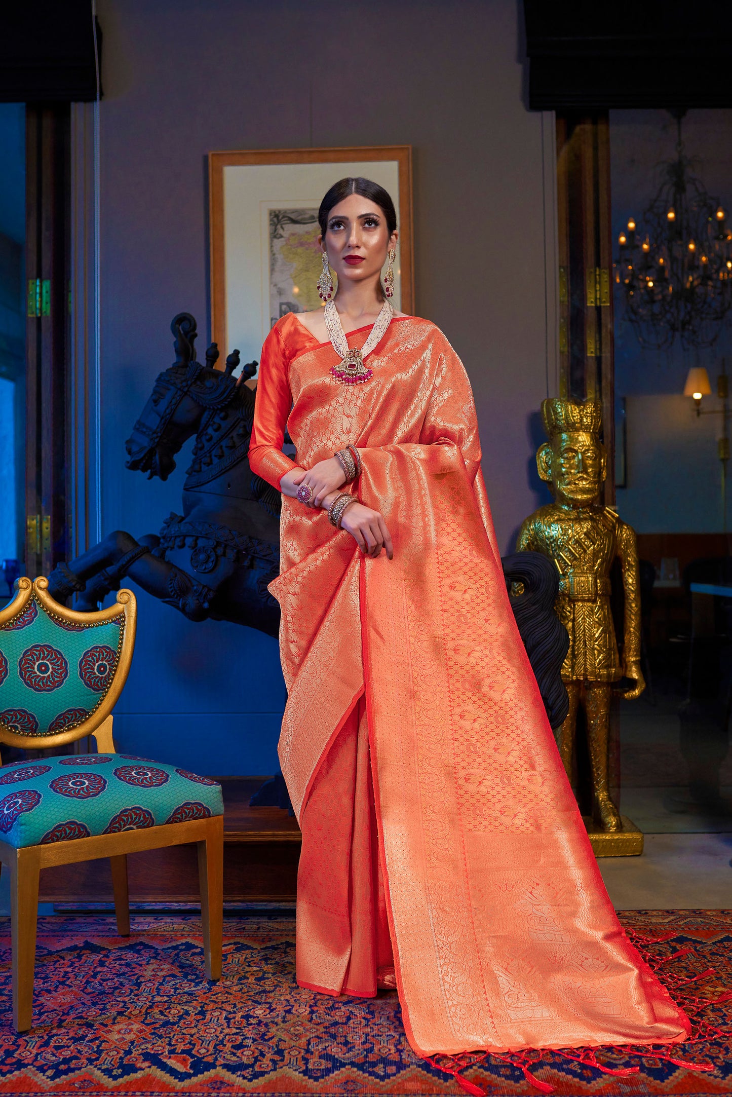 Orange Kandini Silk Handloom Saree