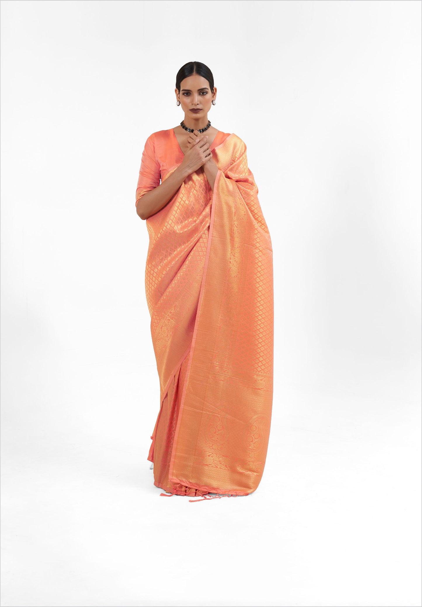 Light Orange Kandini Silk Handloom Saree