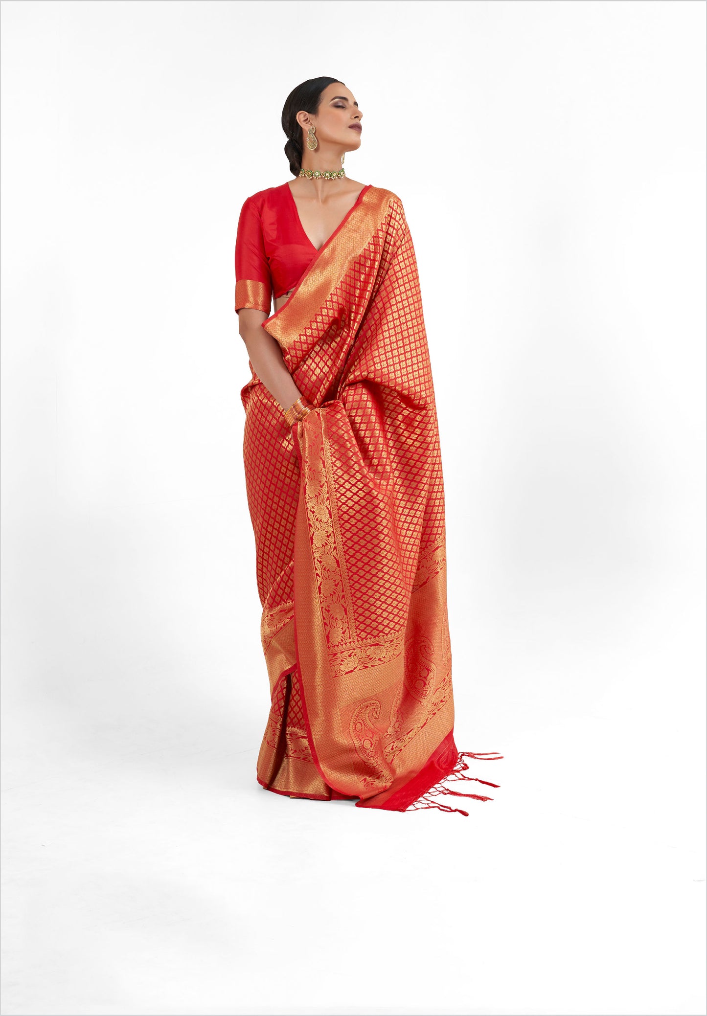 Red Kandini Silk Handloom Saree