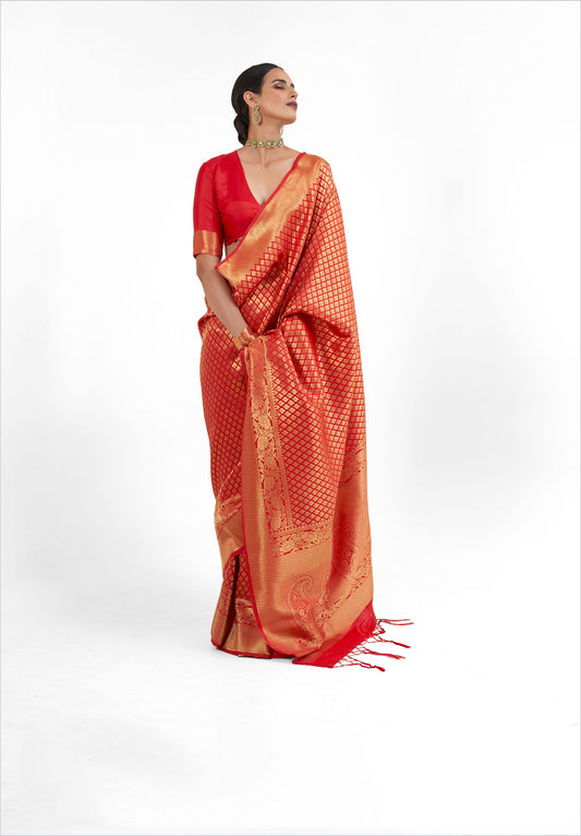 Red Kandini Silk Handloom Saree