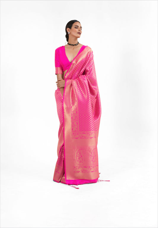 Pink Kandini Silk Handloom Saree