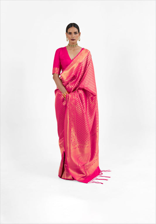 Rose Pink Kandini Silk Handloom Saree