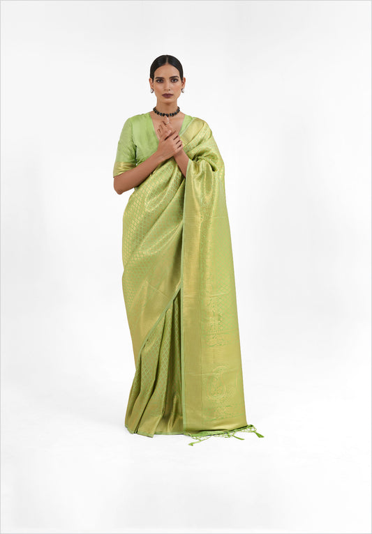 Mint green Kandini Silk Handloom Saree