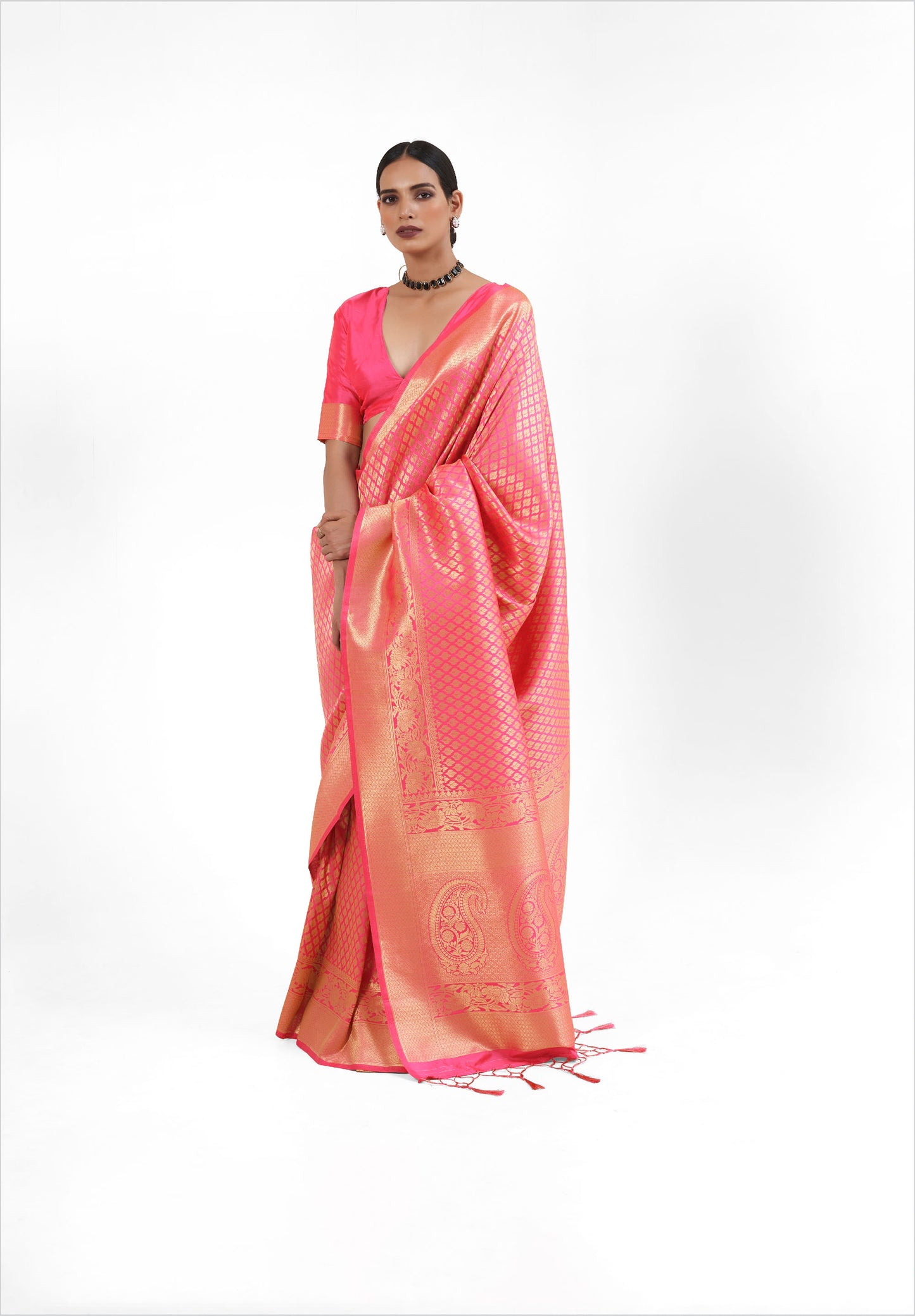 Coral Pink Kandini Silk Handloom Saree