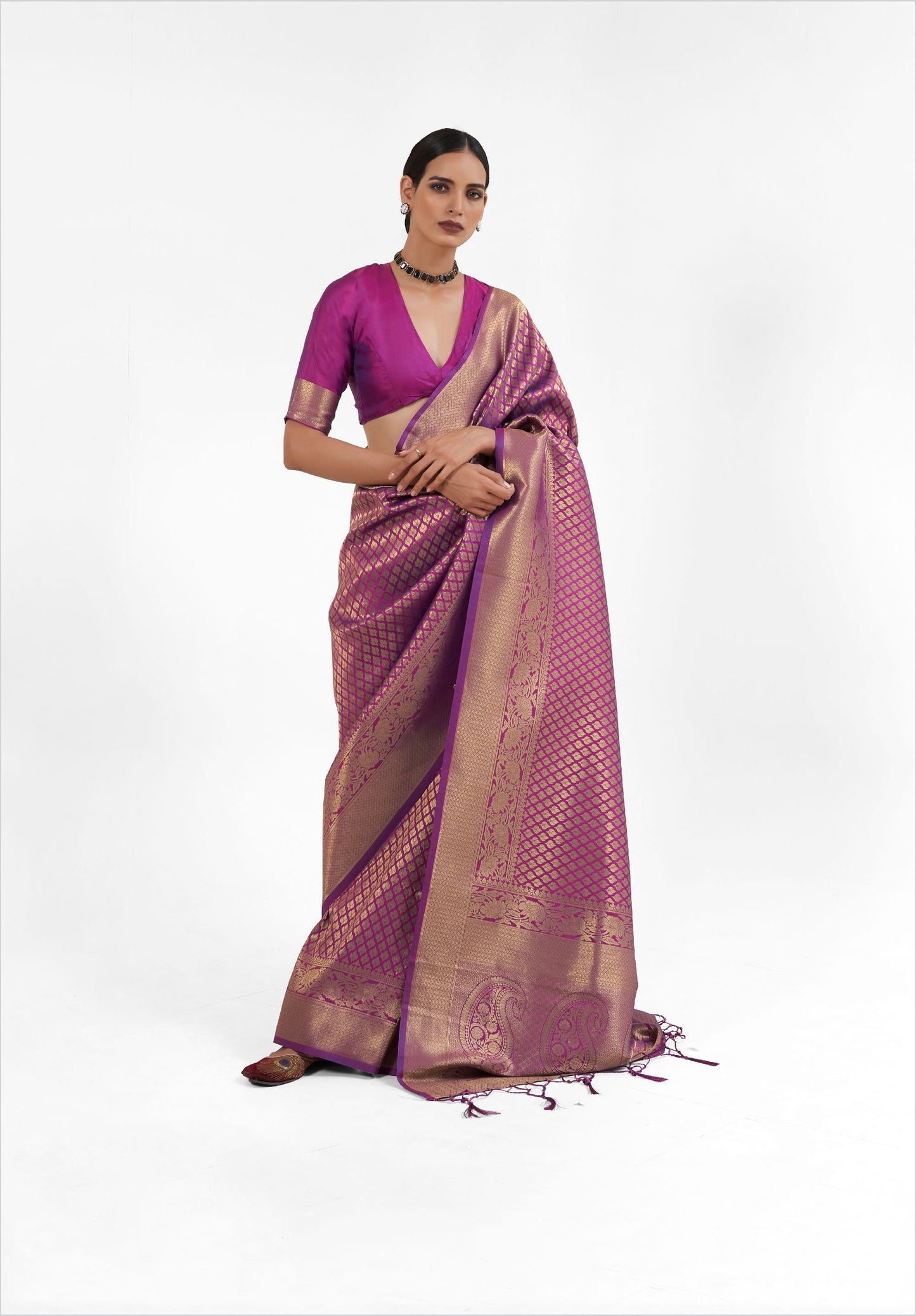 Purple Kandini Silk Handloom Saree