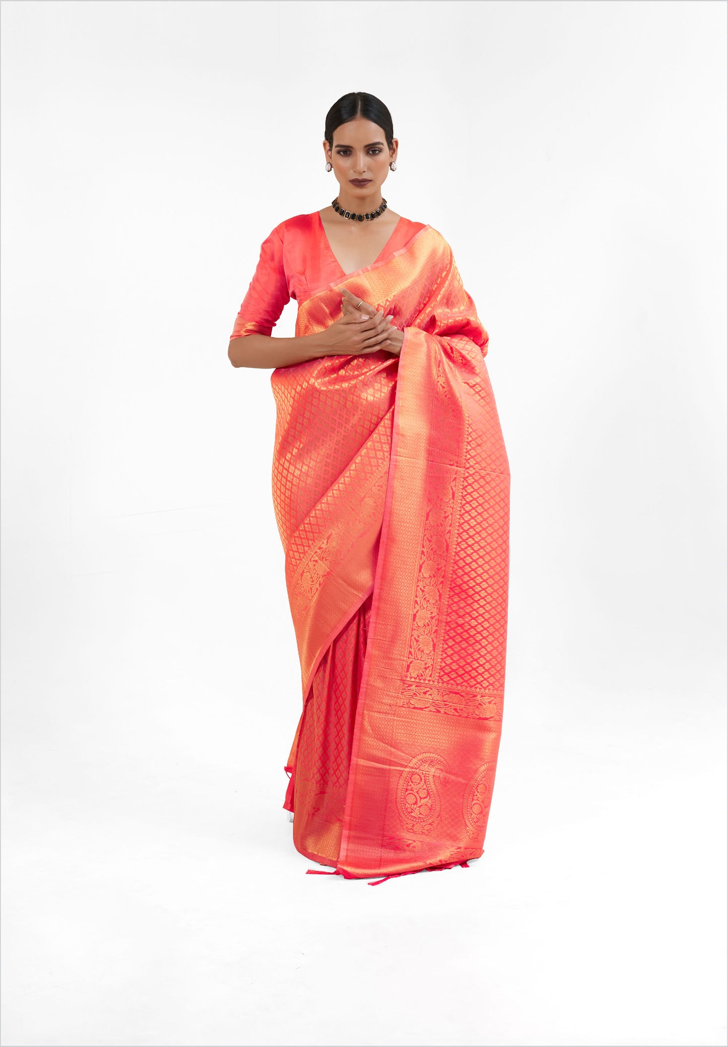 Orange Kandini Silk Handloom Saree