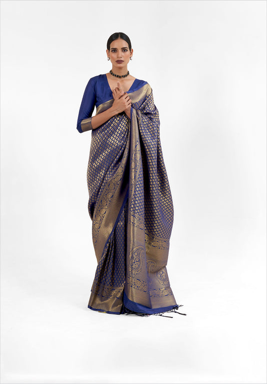 Navy Blue Kandini Silk Handloom Saree