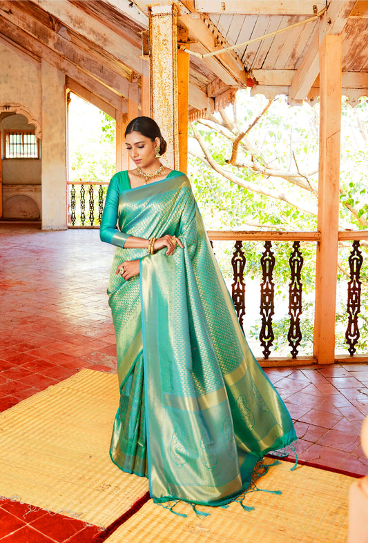 Green Kandini Silk Handloom Woven Saree