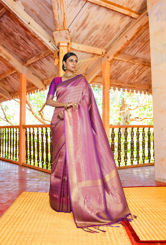 Purple Kandini Silk Handloom Woven Saree