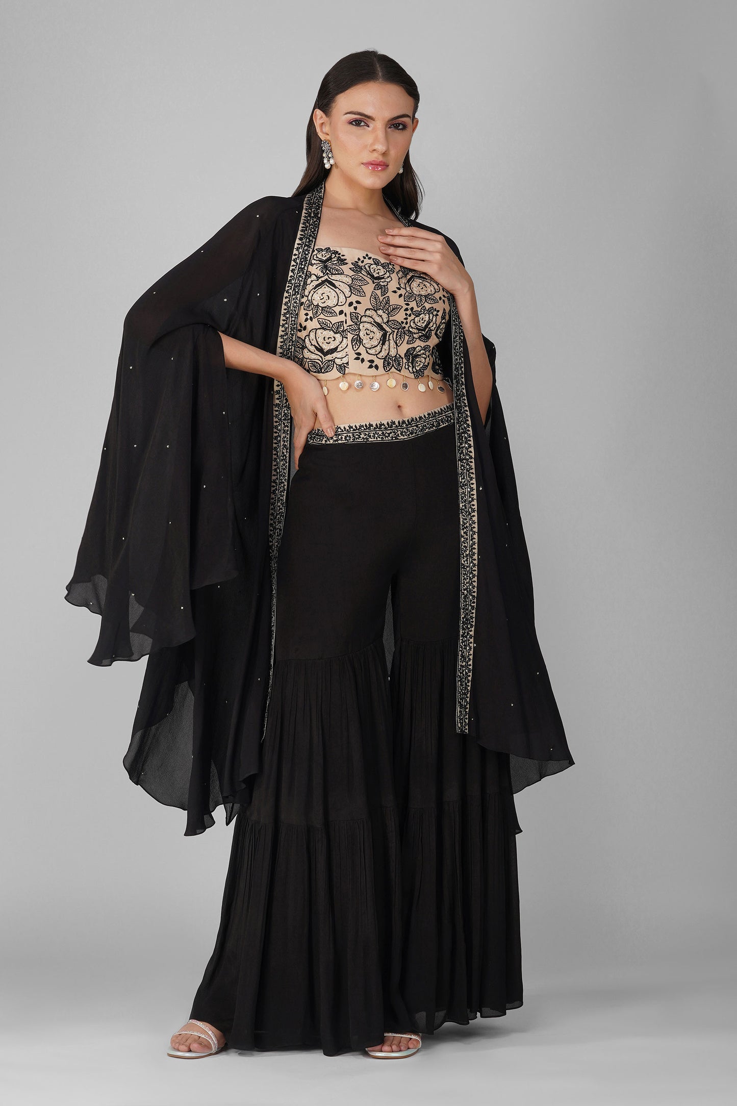 Starry Rose Cape and Black Garara Set