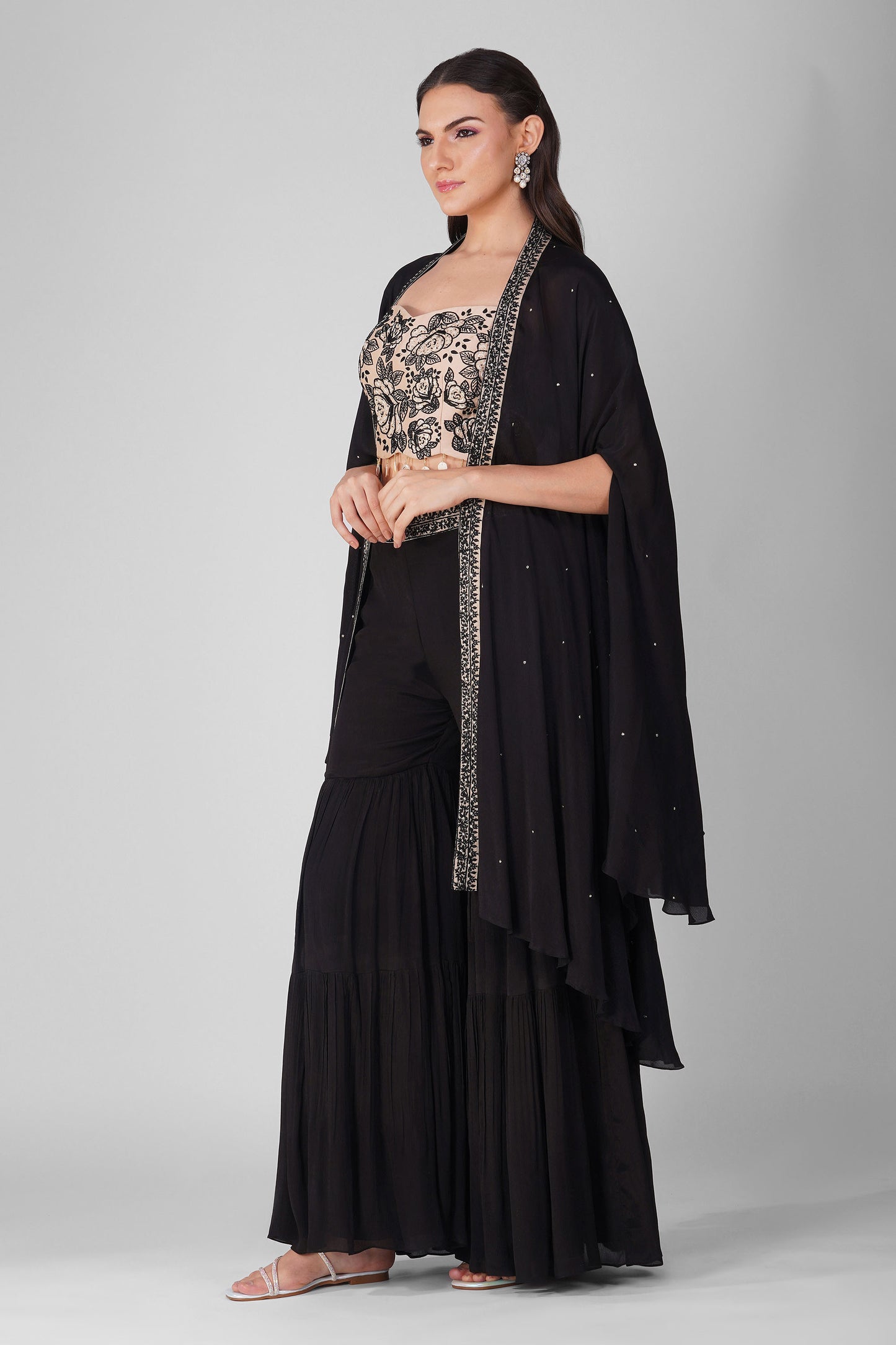 Starry Rose Cape and Black Garara Set