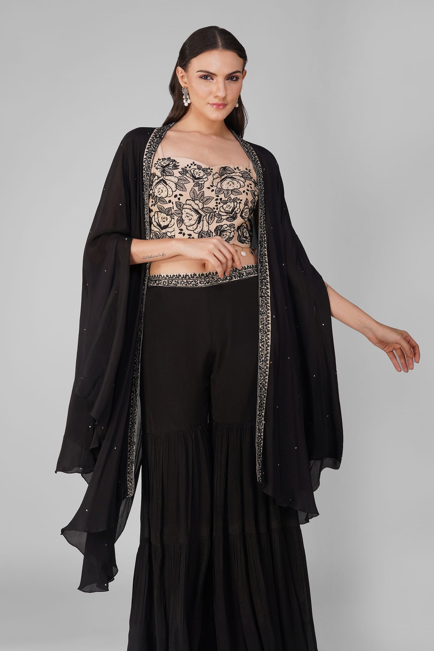 Starry Rose Cape and Black Garara Set