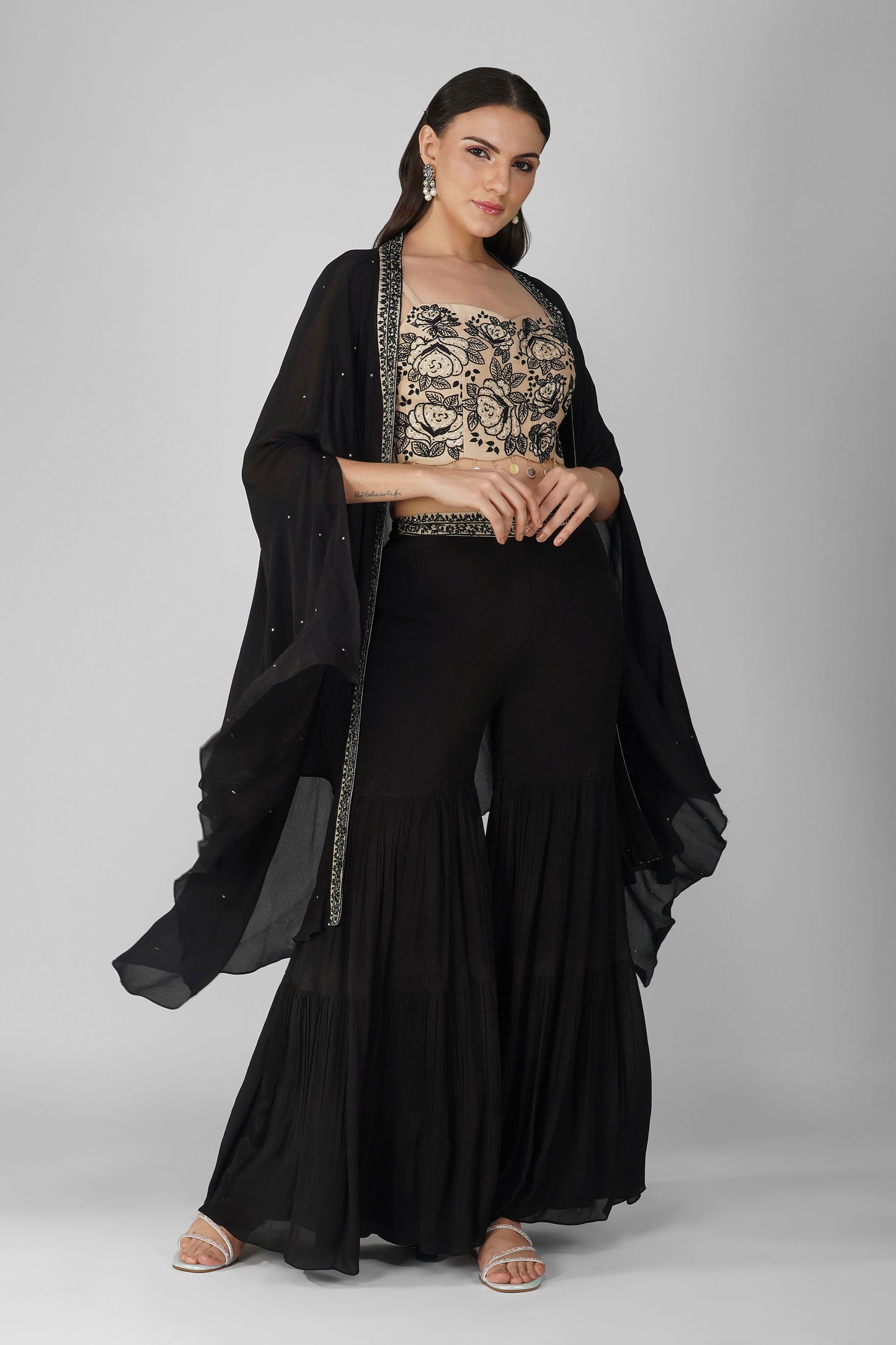 Starry Rose Cape and Black Garara Set