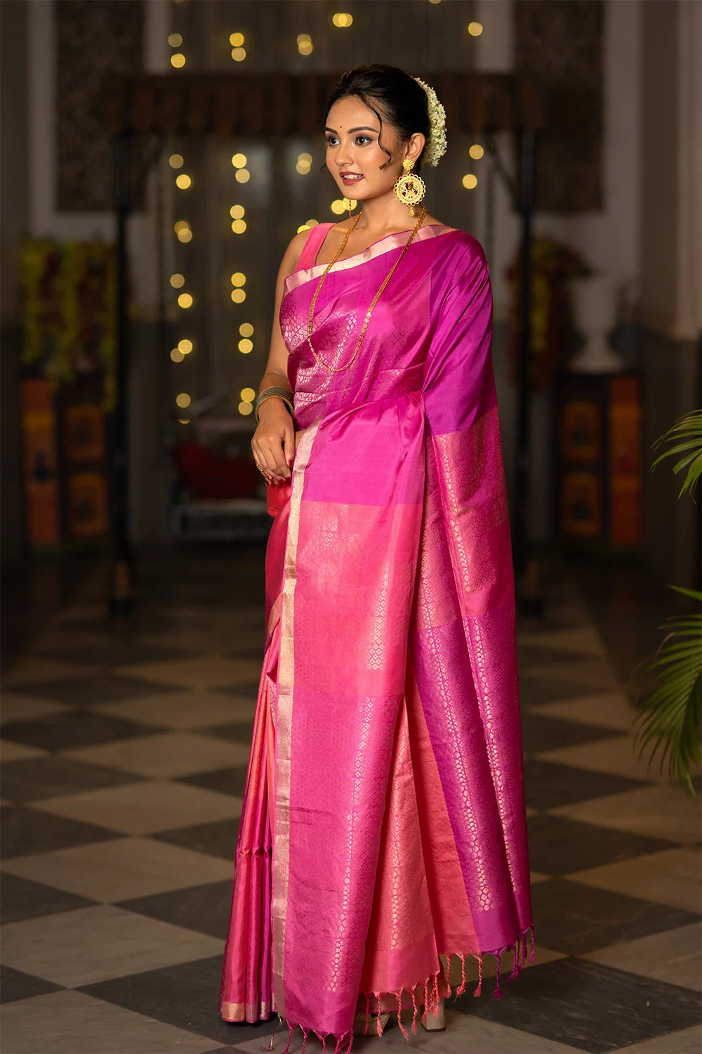 Handloom Pink Pure Silk Kanchi Contemporary Saree