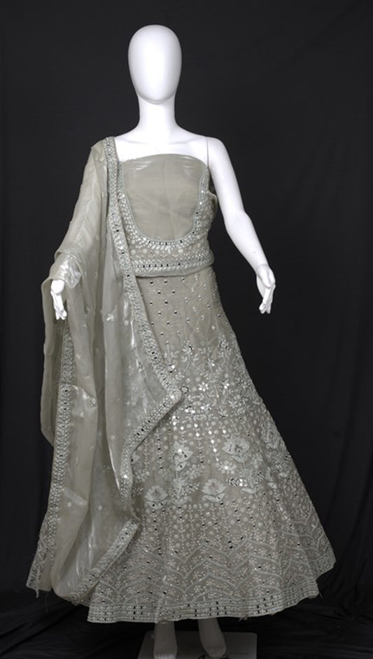 Sage Green Cotton Net Mehendi Lehenga