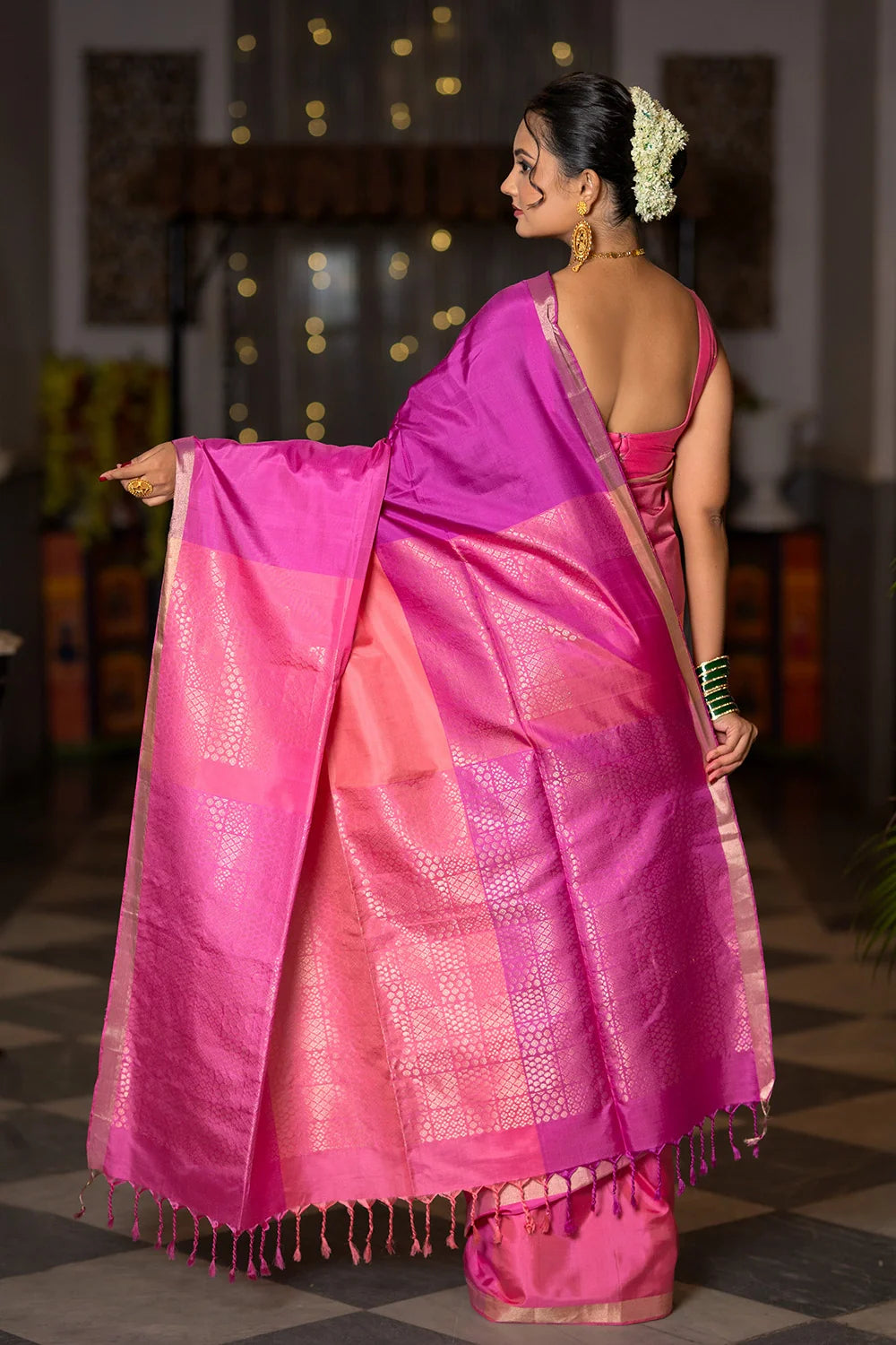 Handloom Pink Pure Silk Kanchi Contemporary Saree