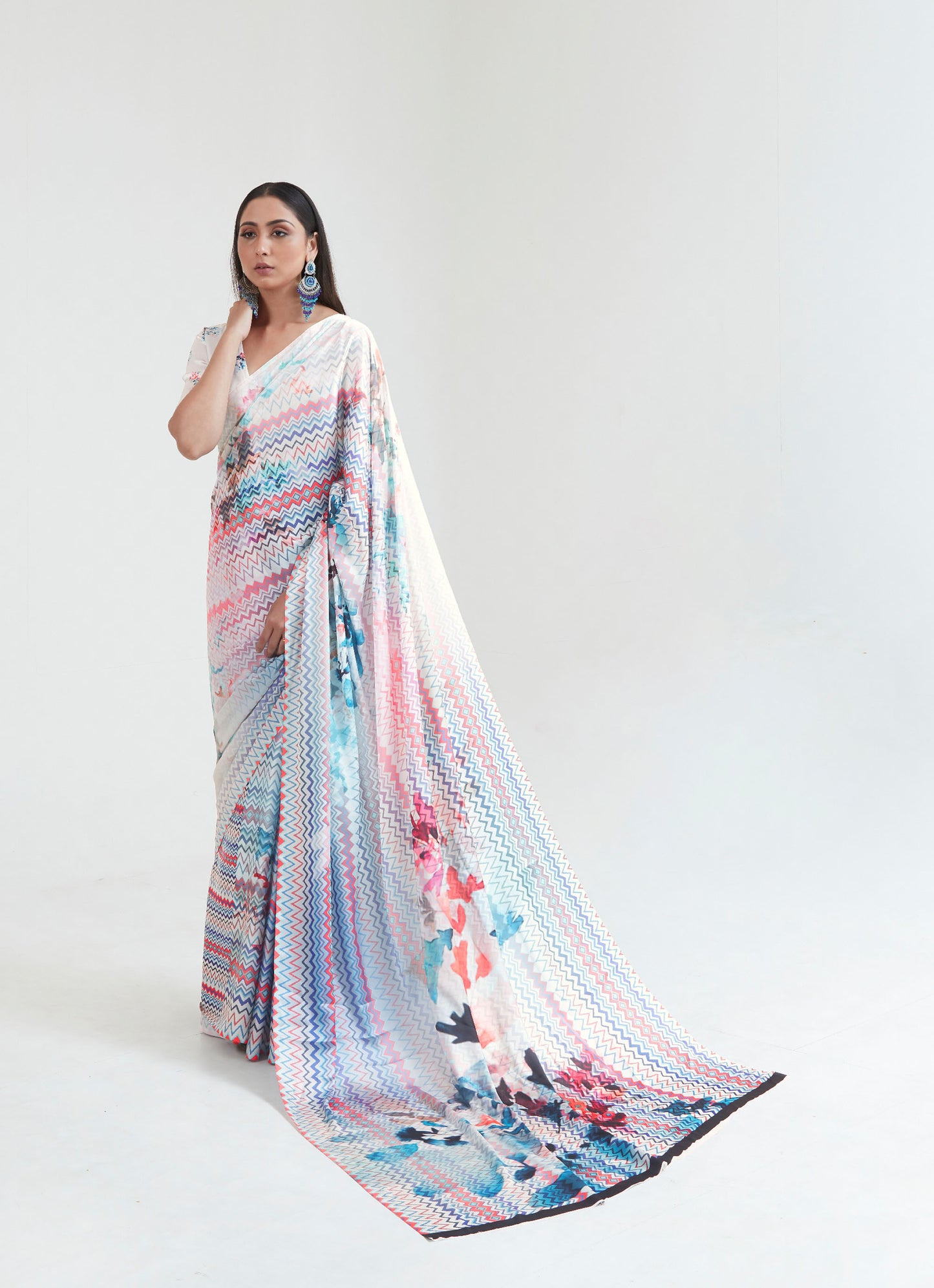 Cream Kouture Printoria Digital Silk Saree