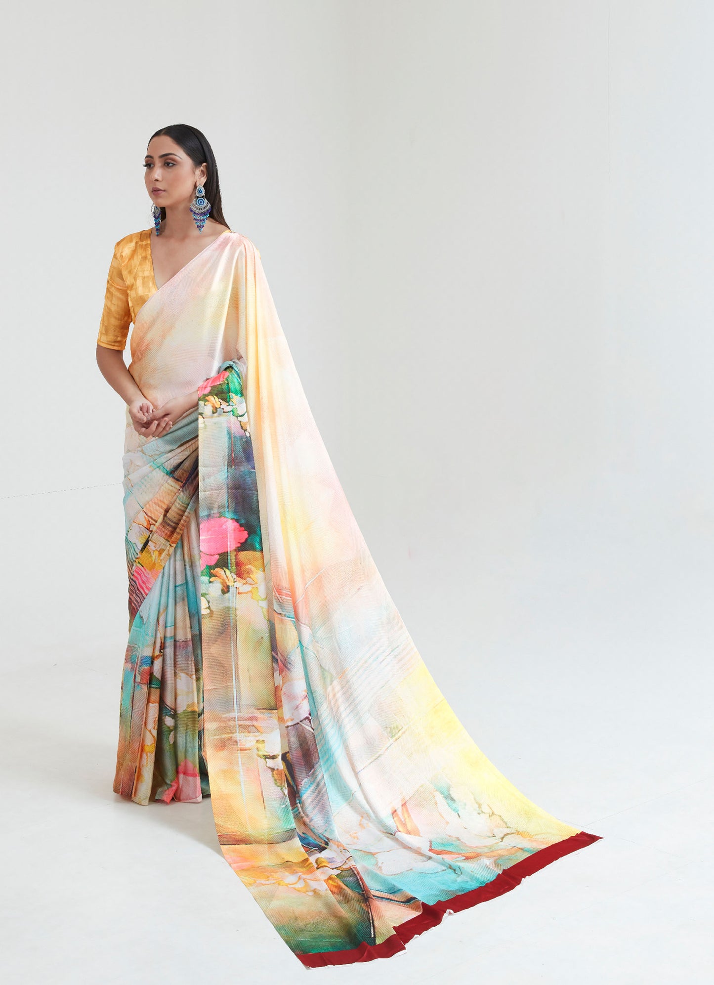 Yellow Floral Kouture Printoria Digital Silk Saree