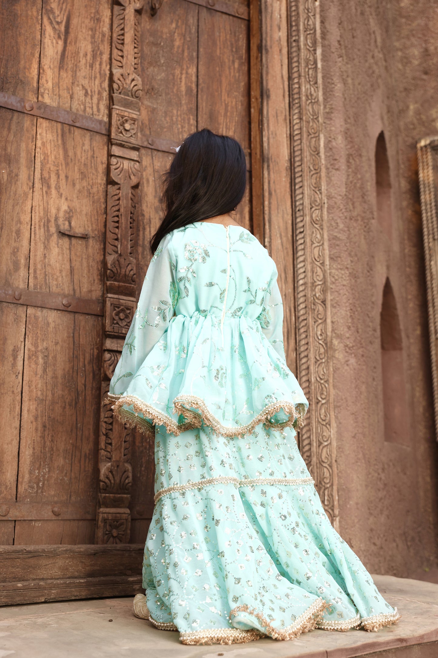 Blue Embroidery Kurti Sharara