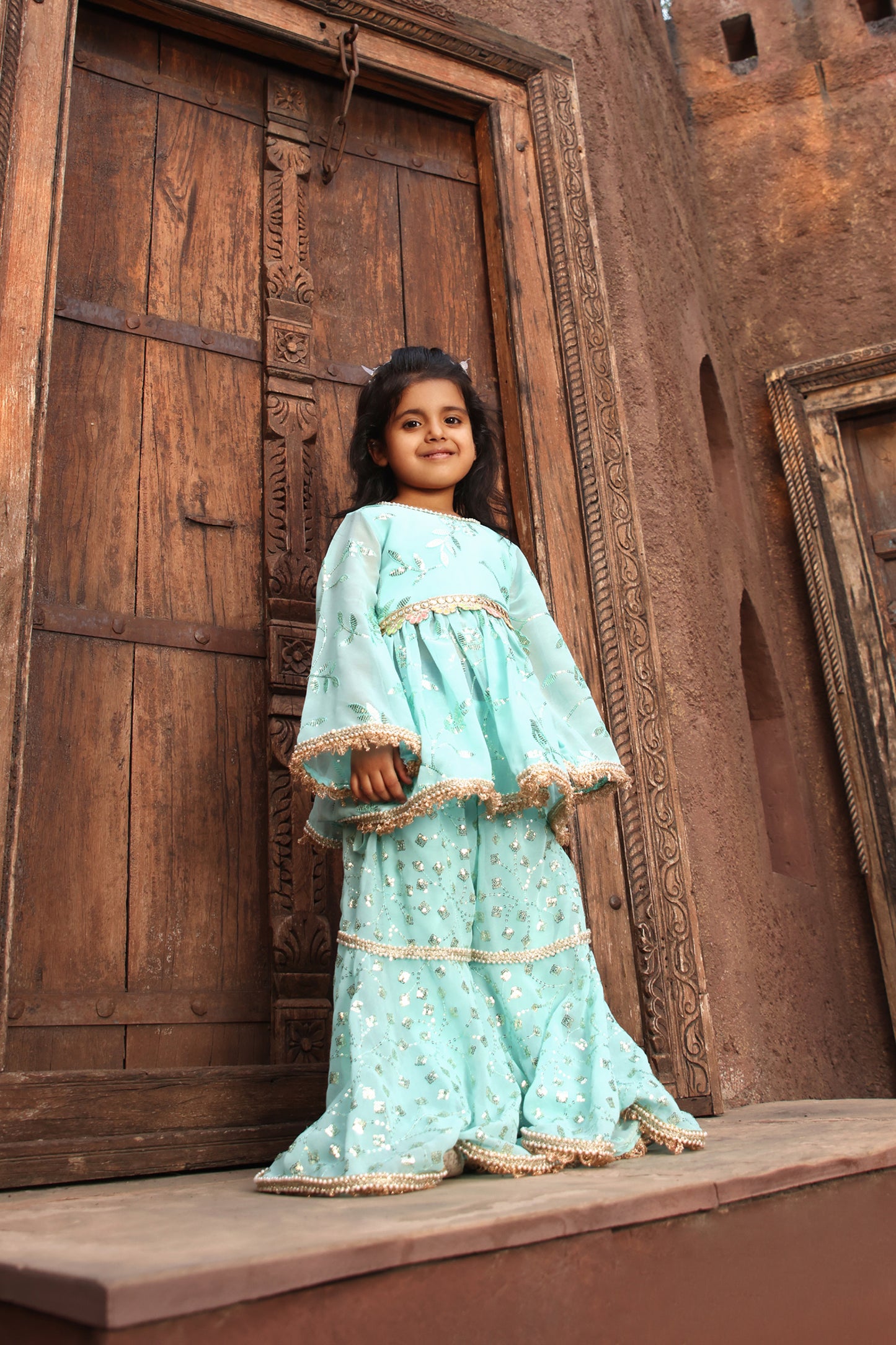 Blue Embroidery Kurti Sharara