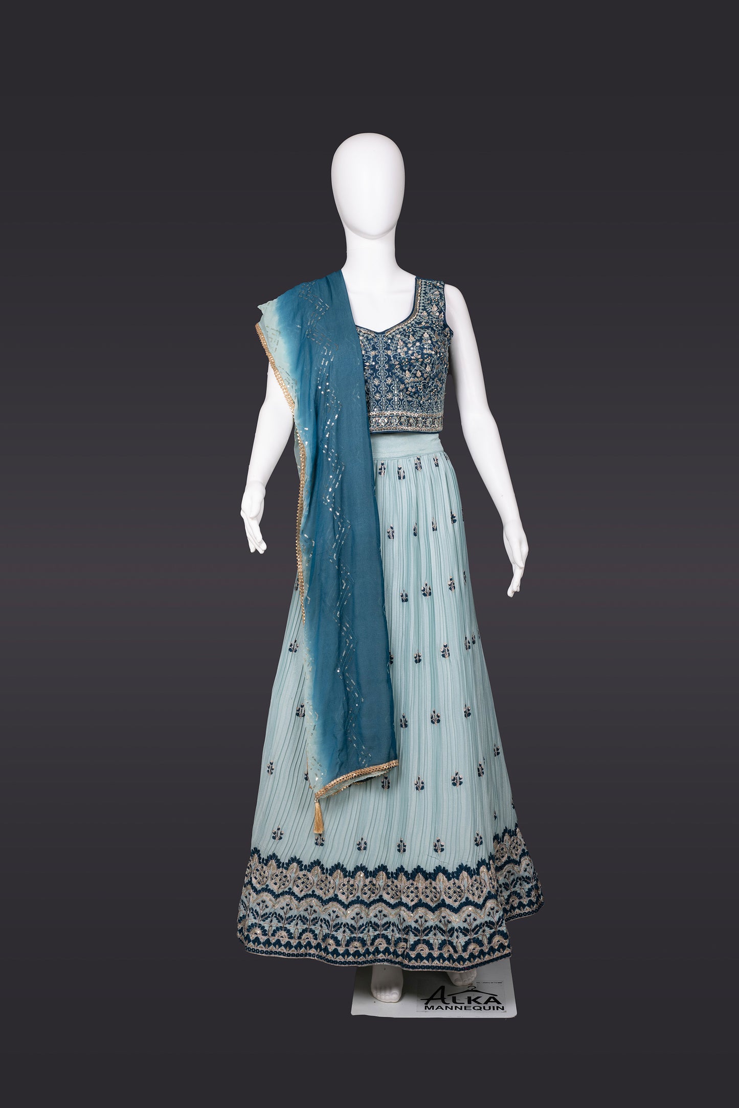 Sky Blue Georgette Mehendi Lehenga