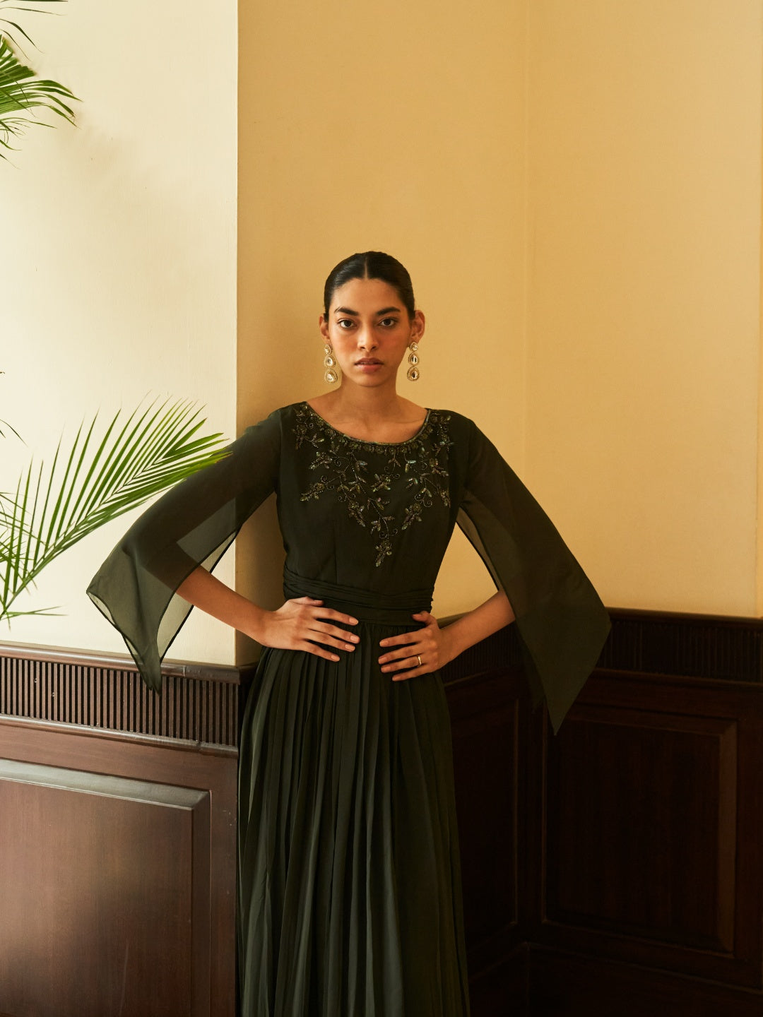 Charcoal Pure Georgette Gown With Intricate Handwork Embroidery