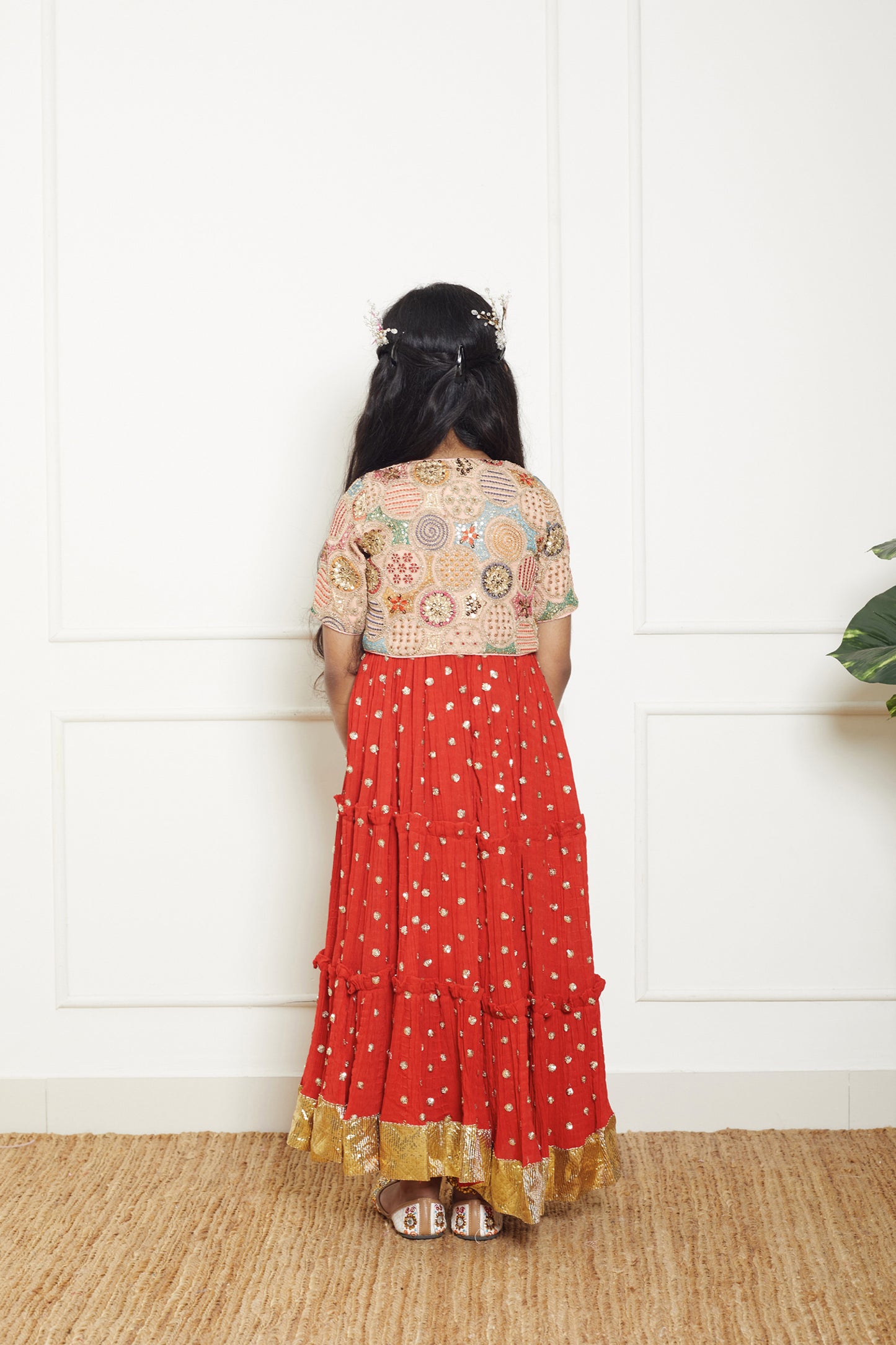 Red Crinkle Anarkali with Jacket