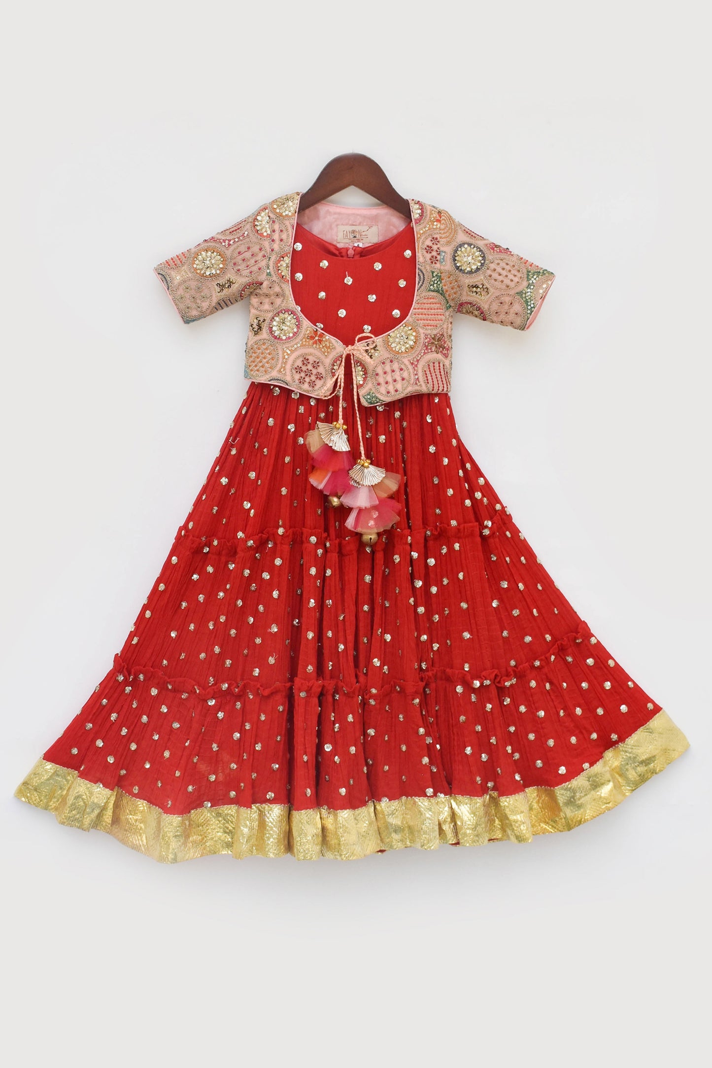 Red Crinkle Anarkali with Jacket