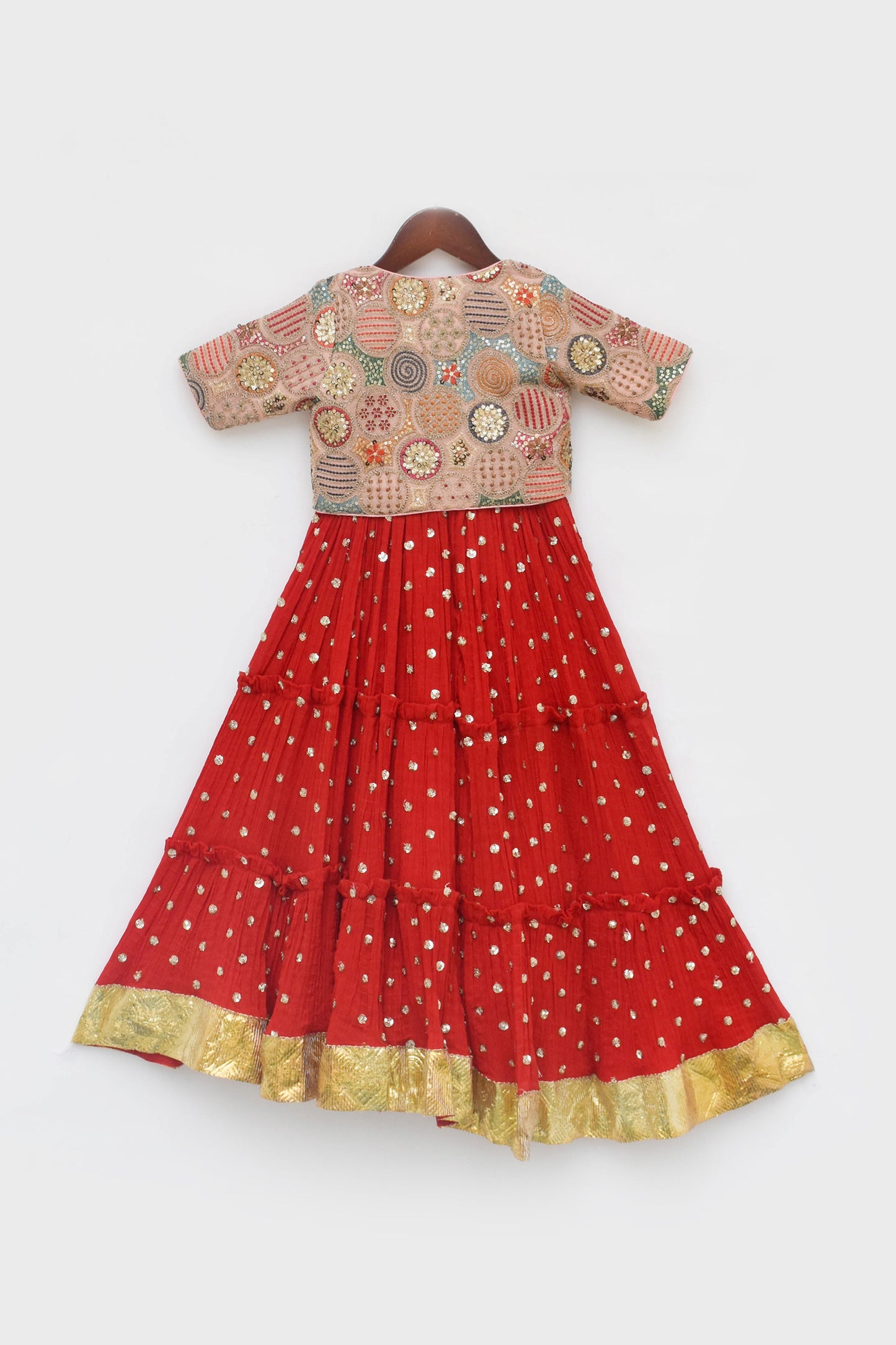 Red Crinkle Anarkali with Jacket