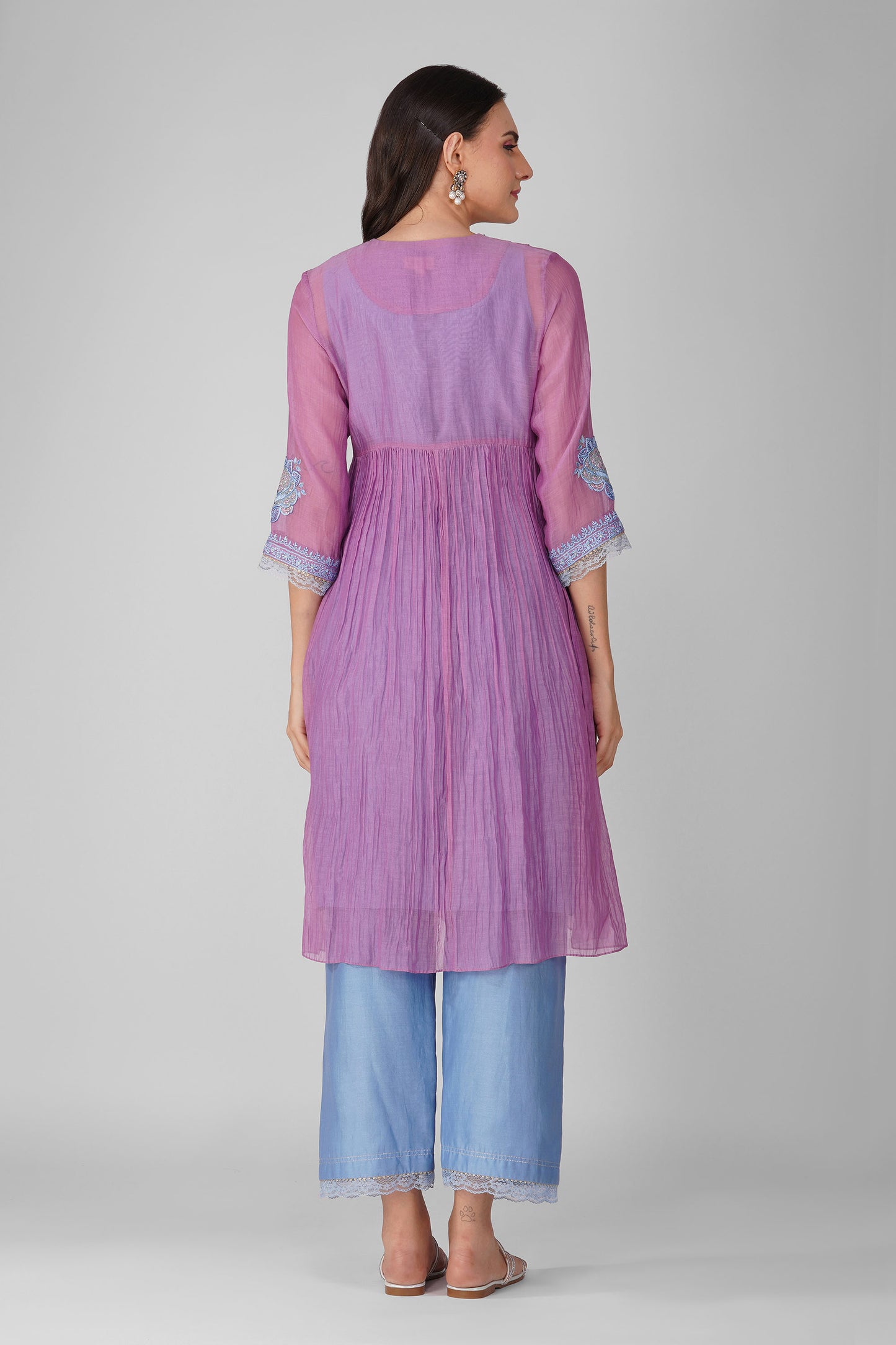 Purple Starry Rose Gathered Jacket-Kurta Set