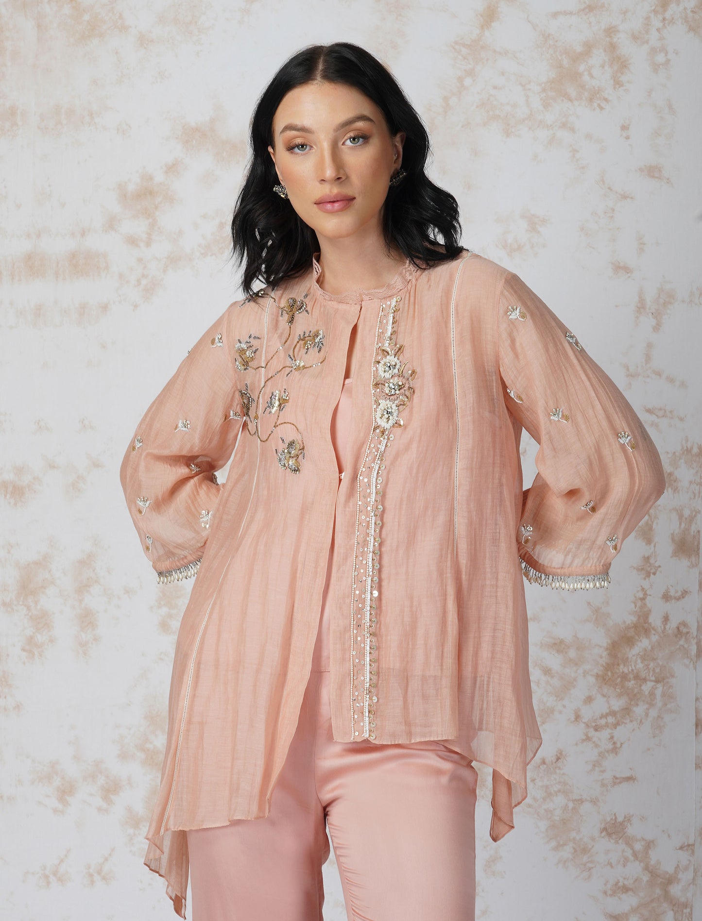 Natural Pink Baroque Work Shirt Set