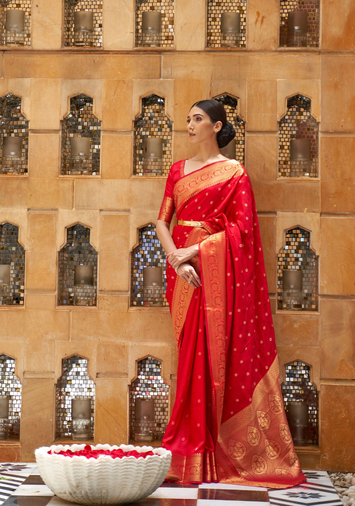 Red Kalandi Kanjivaram Silk Saree