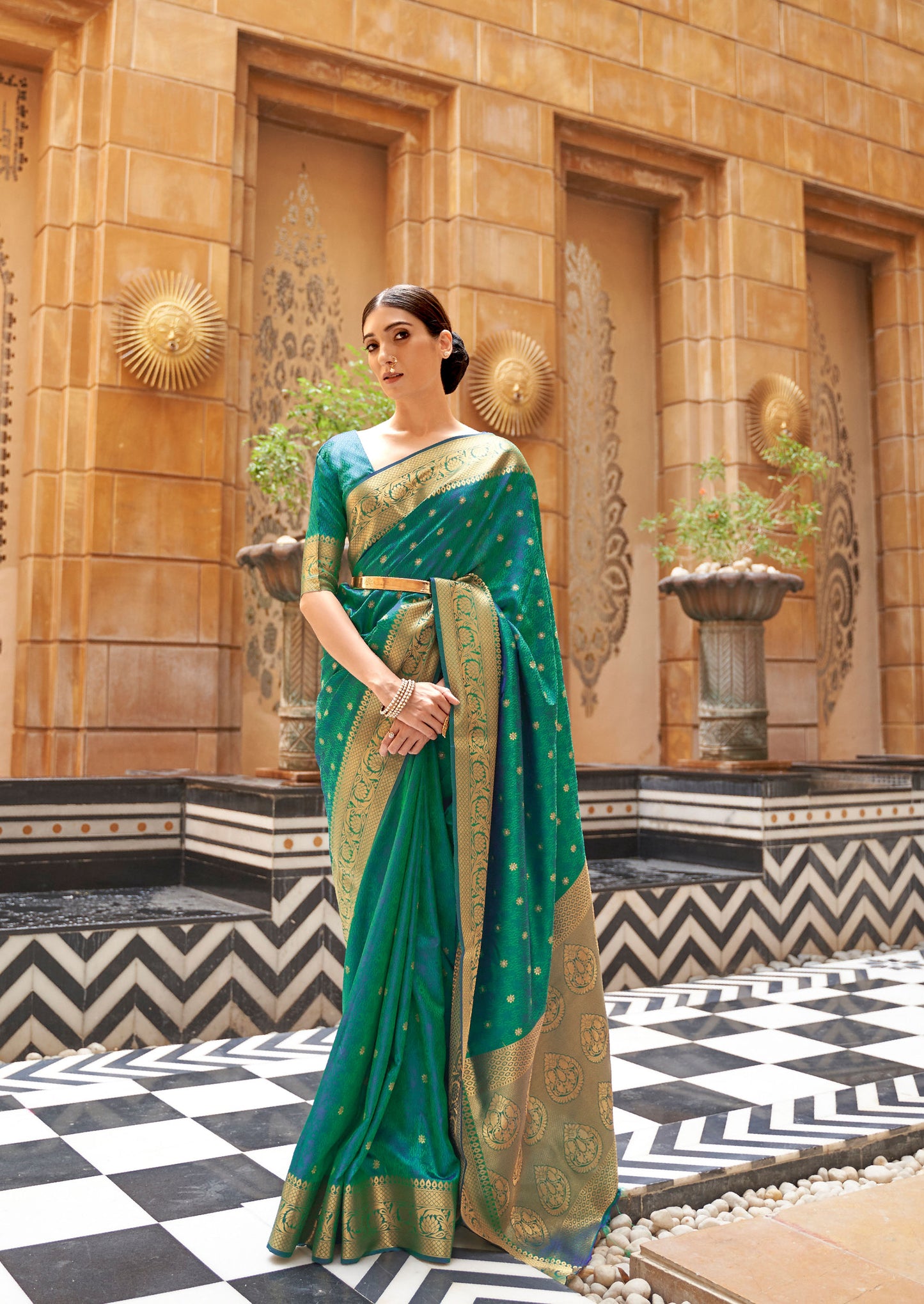 Green Kalandi Kanjivaram Silk Saree