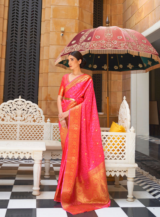 Pink Kalandi Kanjivaram Silk Saree