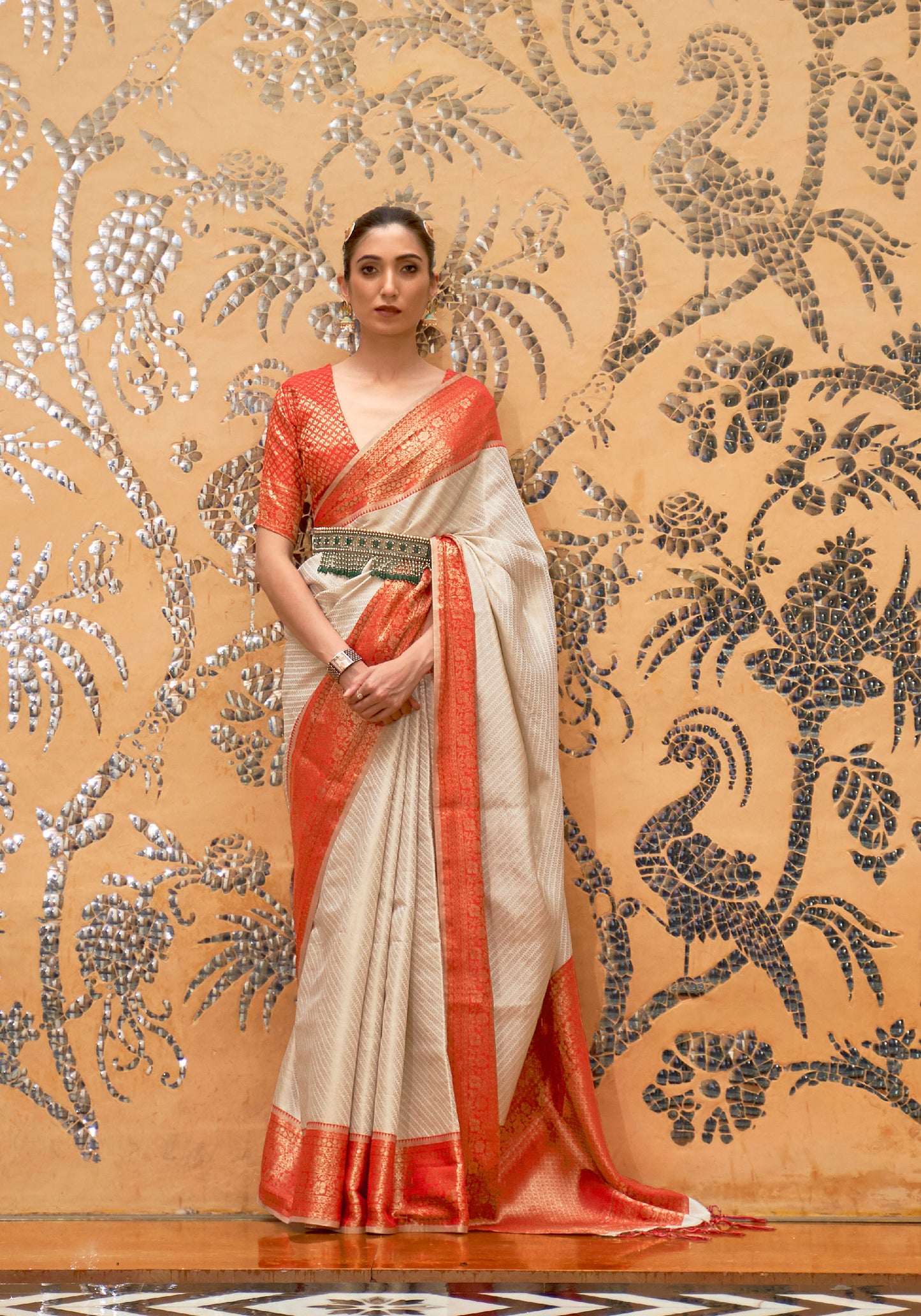 Cream and Gold Kalaapi Handloom Silk saree