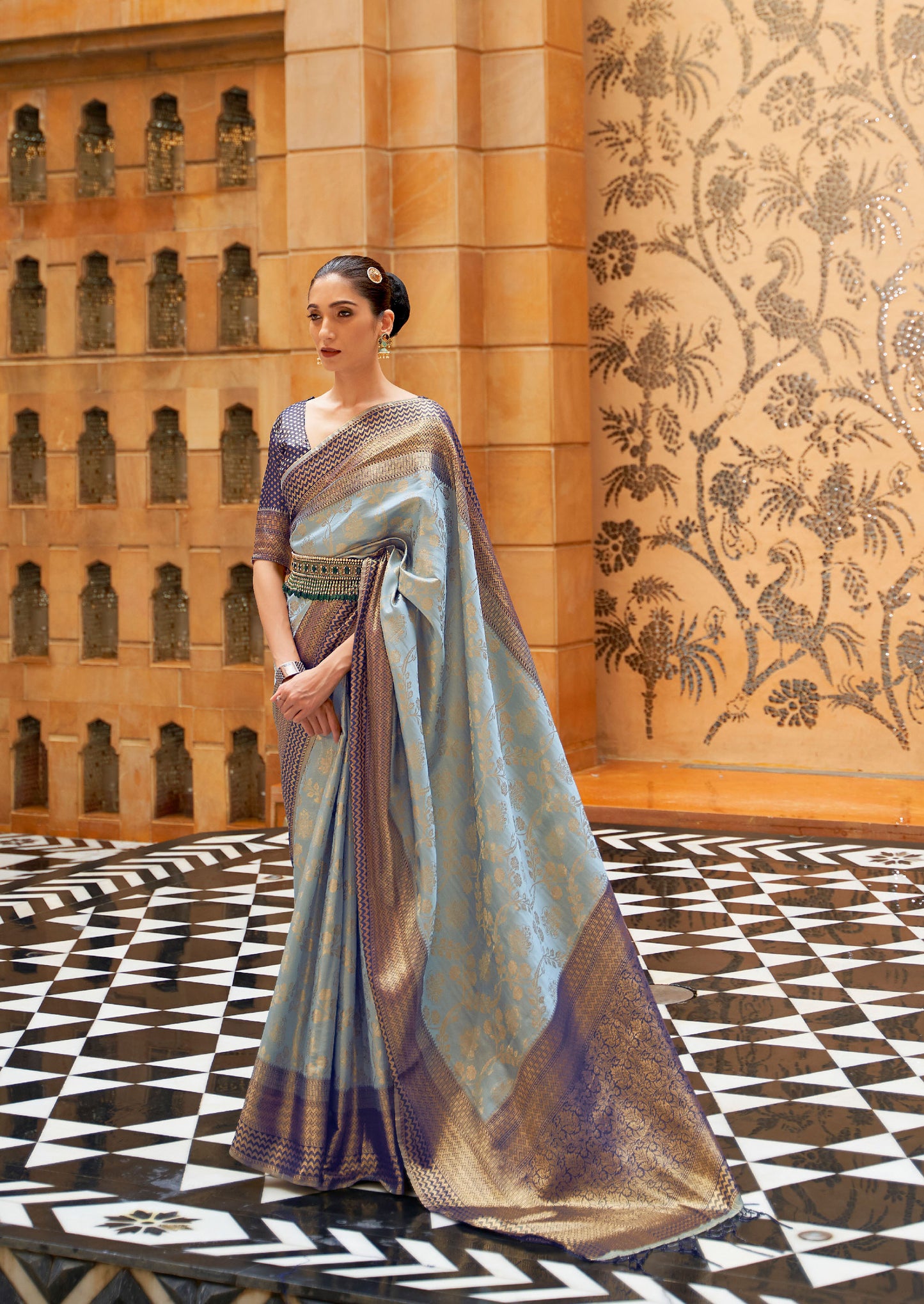 Light Blue and Gold Kalaapi Handloom Silk saree