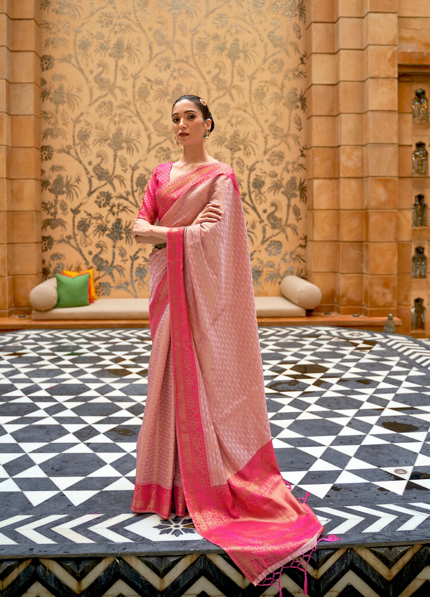 Pink and Gold Kalaapi Handloom Silk saree