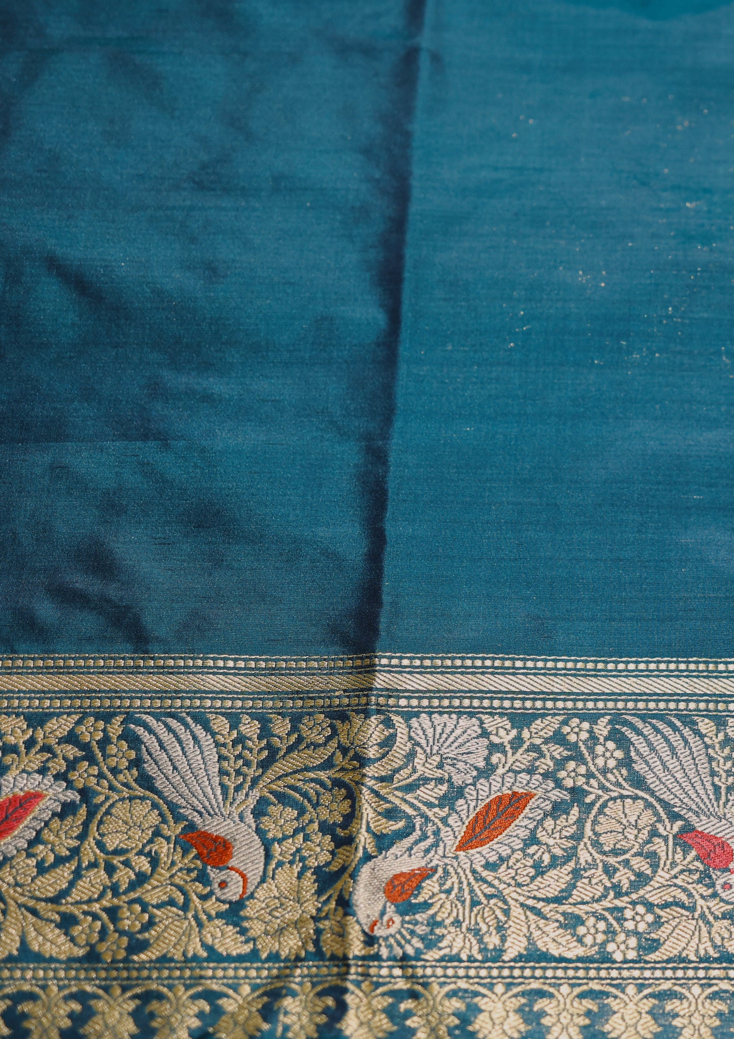 Teal Handwoven Kadwa Katan Silk Saree - Panaya