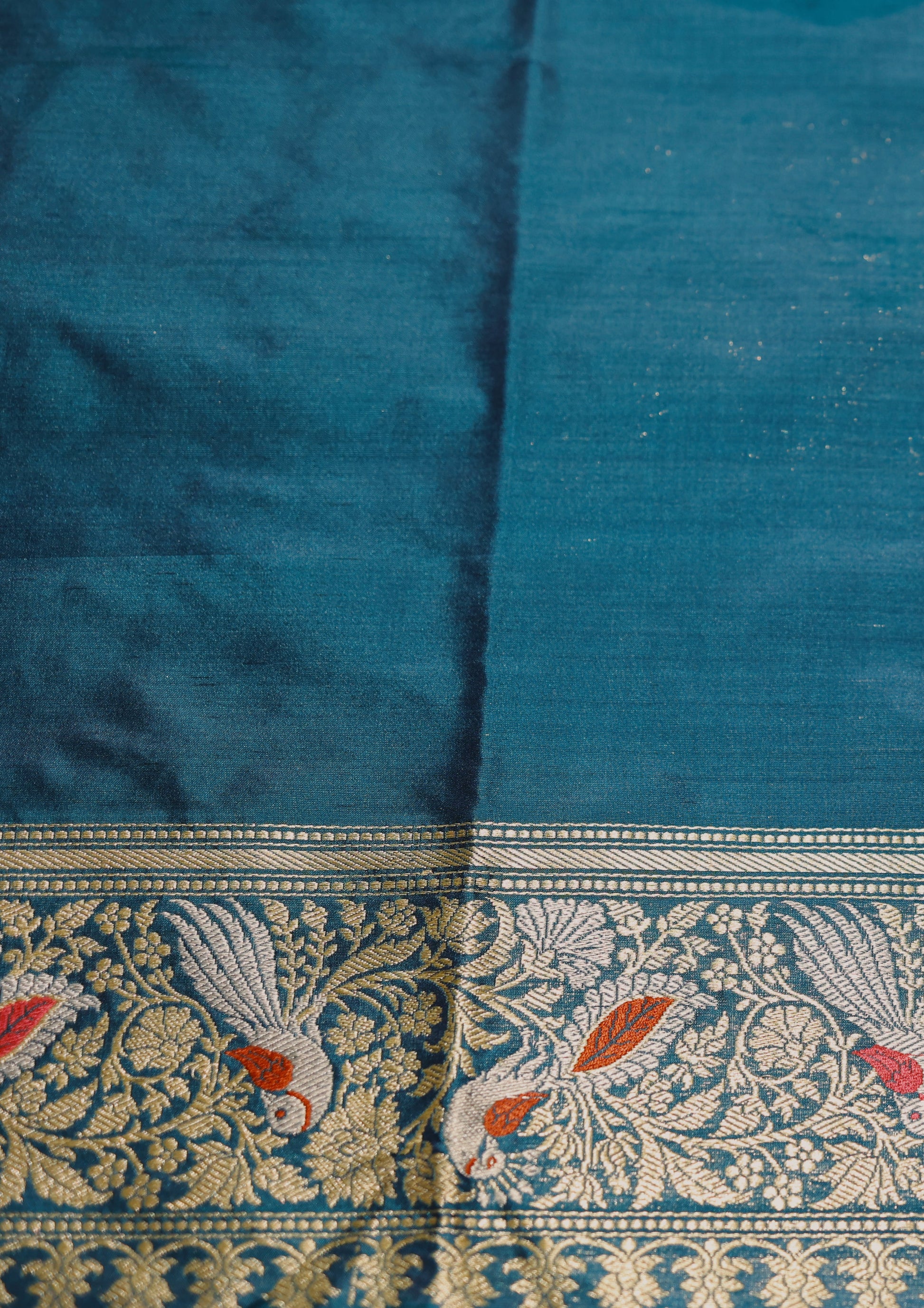 Teal Handwoven Kadwa Katan Silk Saree - Panaya