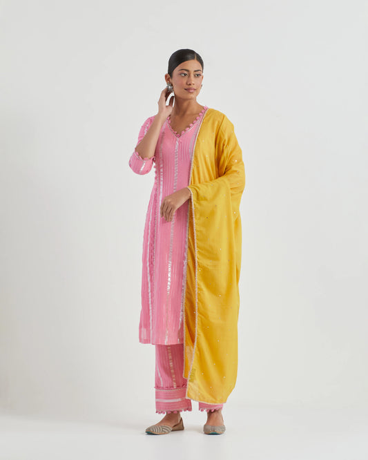 Alisha Cotton Lace work Pink Kurta Set