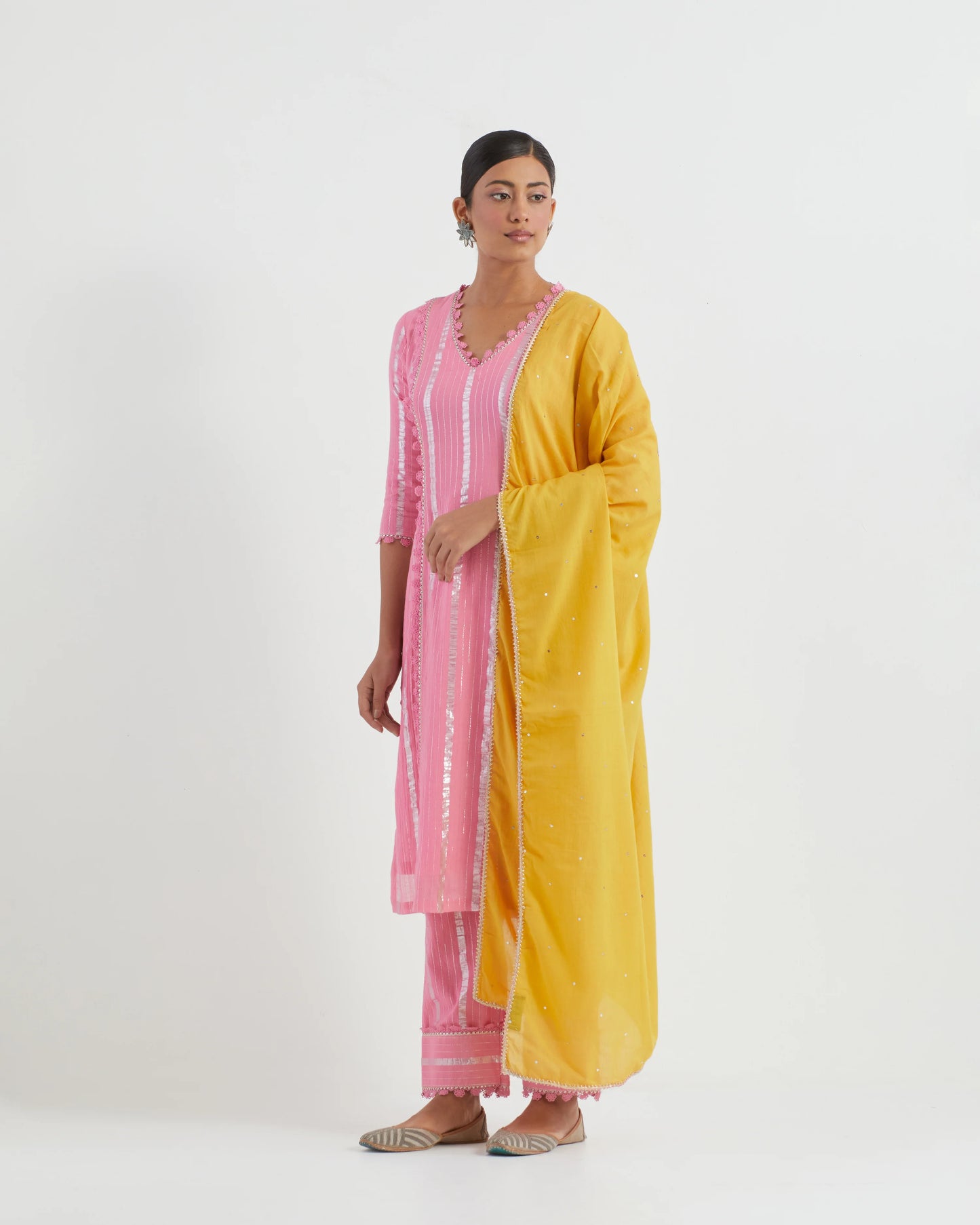 Alisha Cotton Lace work Pink Kurta Set