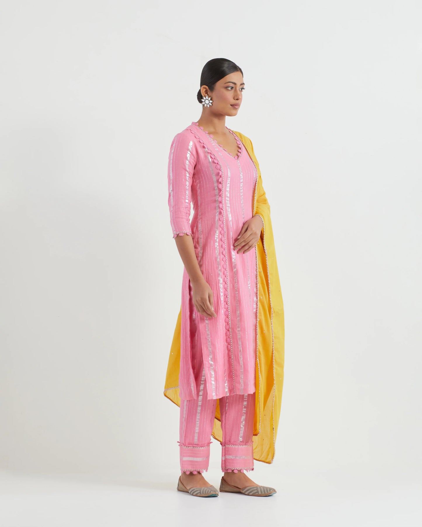 Alisha Cotton Lace work Pink Kurta Set