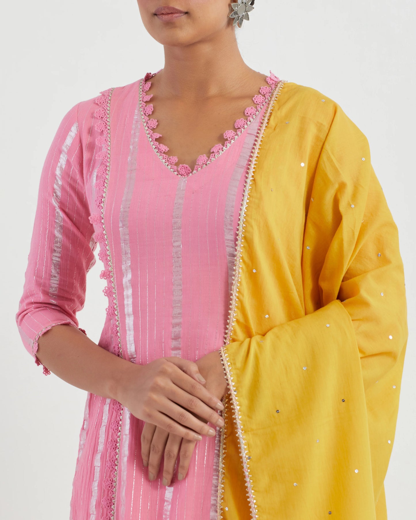 Alisha Cotton Lace work Pink Kurta Set